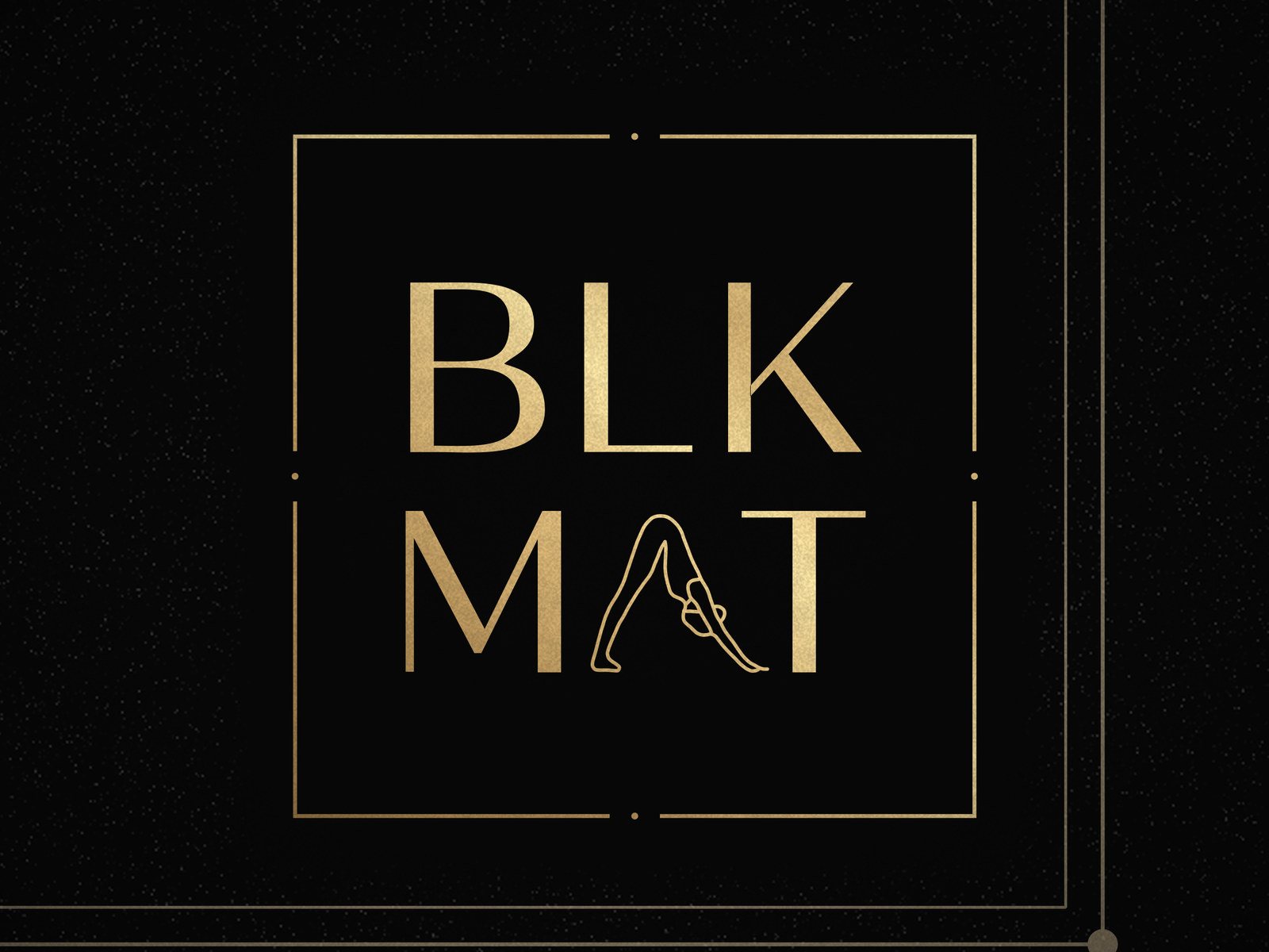 BLKMAT Libra Constellation yoga mat, close-up of the BLKMAT corner logo