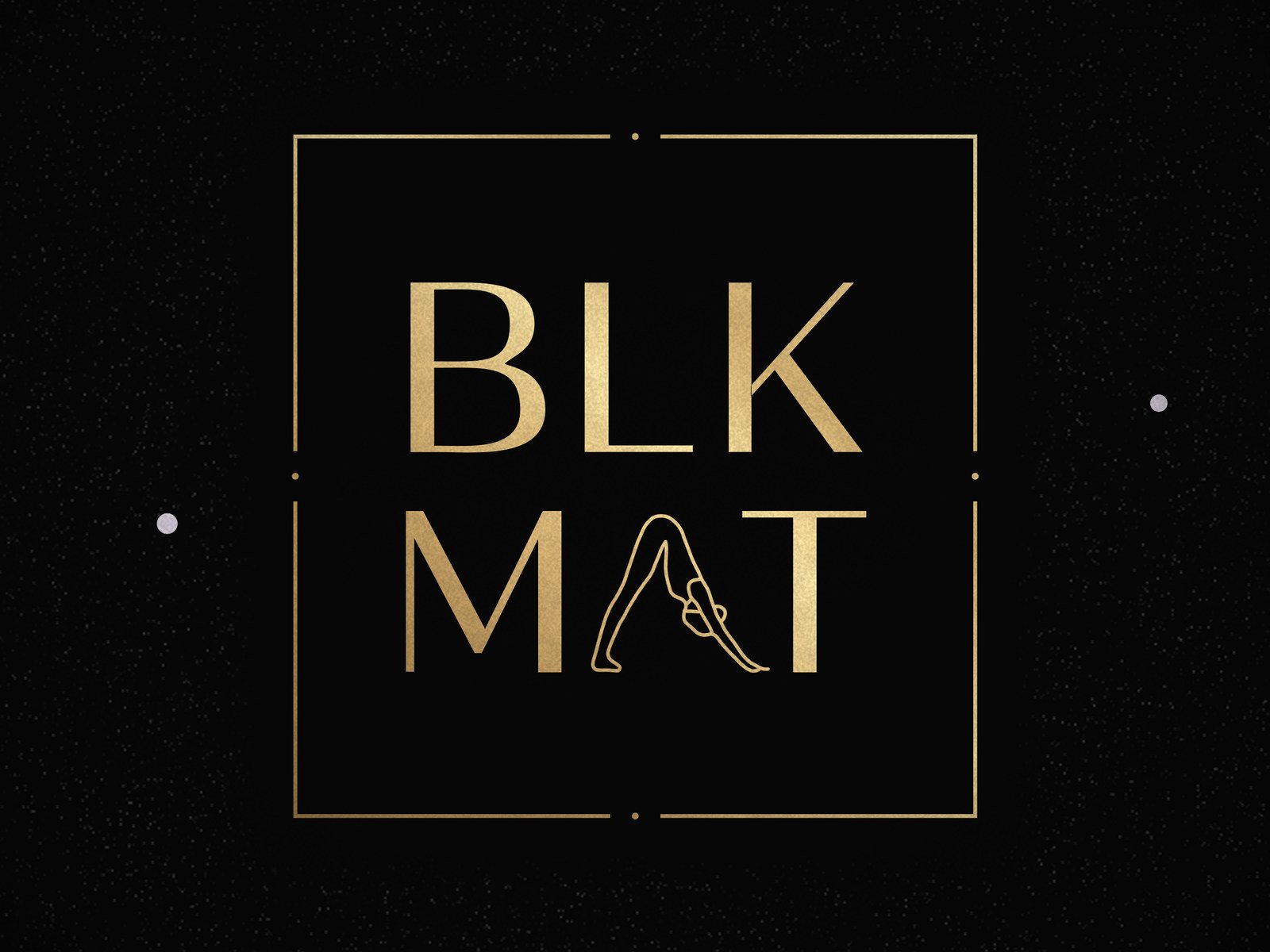 BLKMAT Pisces Constellation yoga mat, close-up of the BLKMAT corner logo