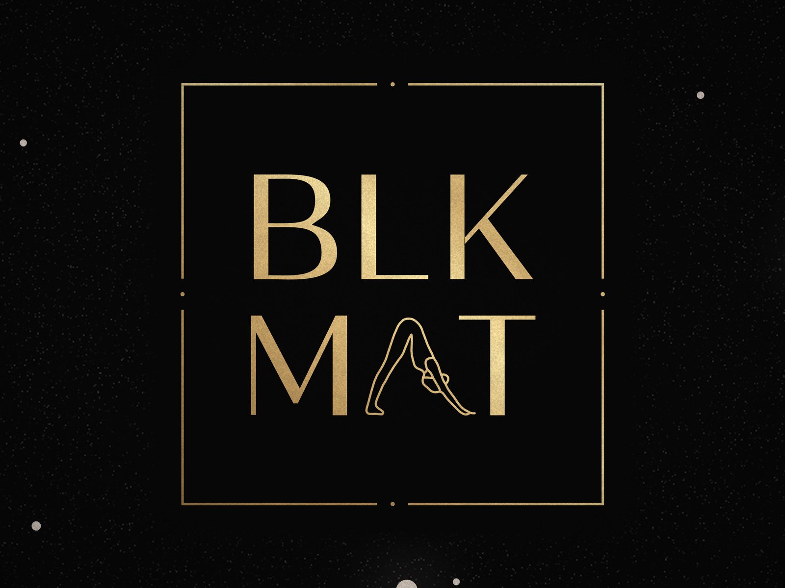 BLKMAT Scorpio Constellation yoga mat, close-up of the BLKMAT corner logo