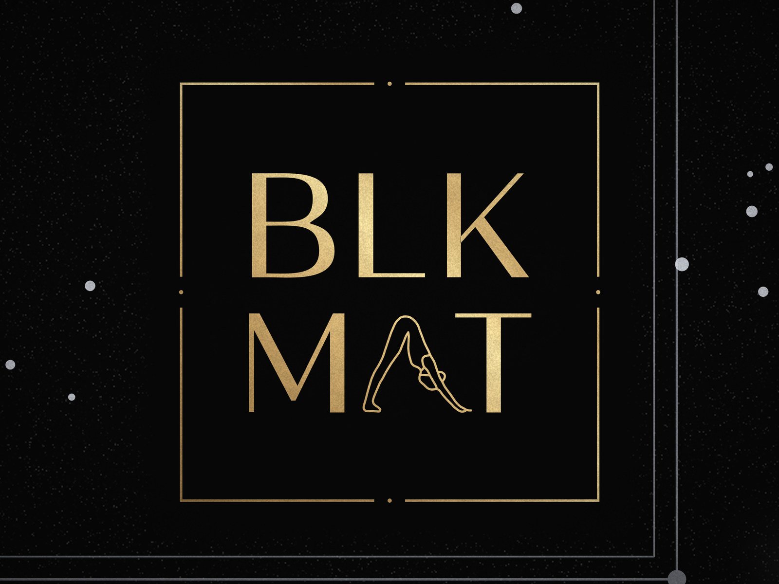 BLKMAT Taurus Constellation yoga mat, close-up of the BLKMAT corner logo