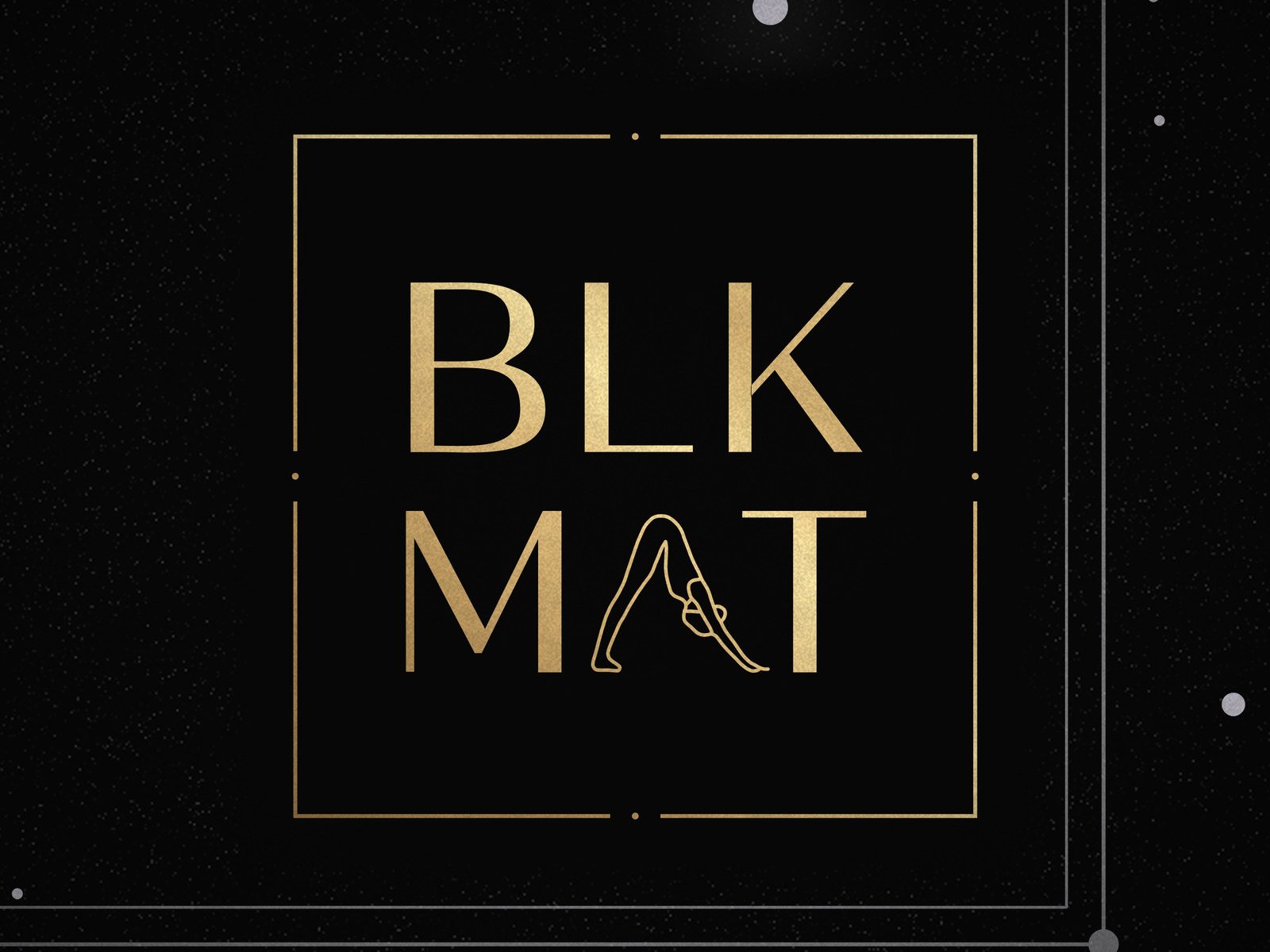 BLKMAT Virgo Constellation yoga mat, close-up of the BLKMAT corner logo