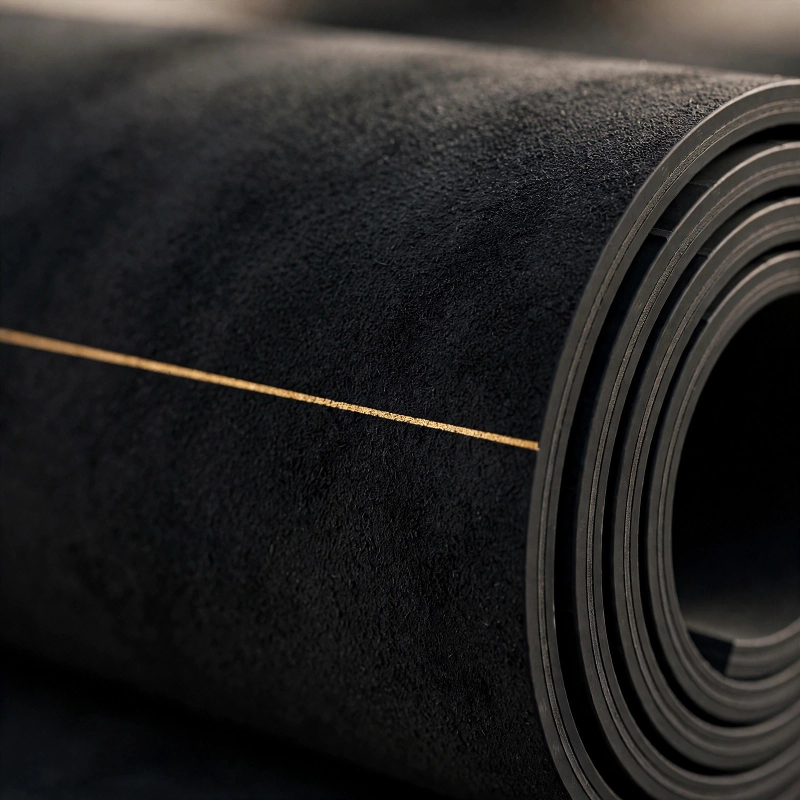 Close-up of the BLKMAT microfiber suede top and natural rubber edge