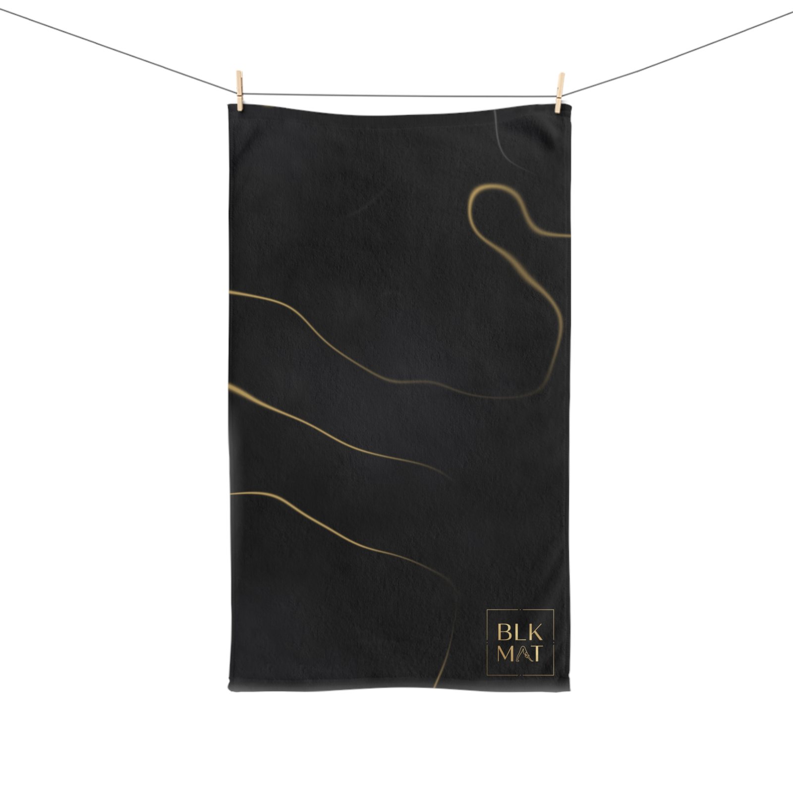 BLKMAT Black Marble, Gold Vein Hand Towel, hanging