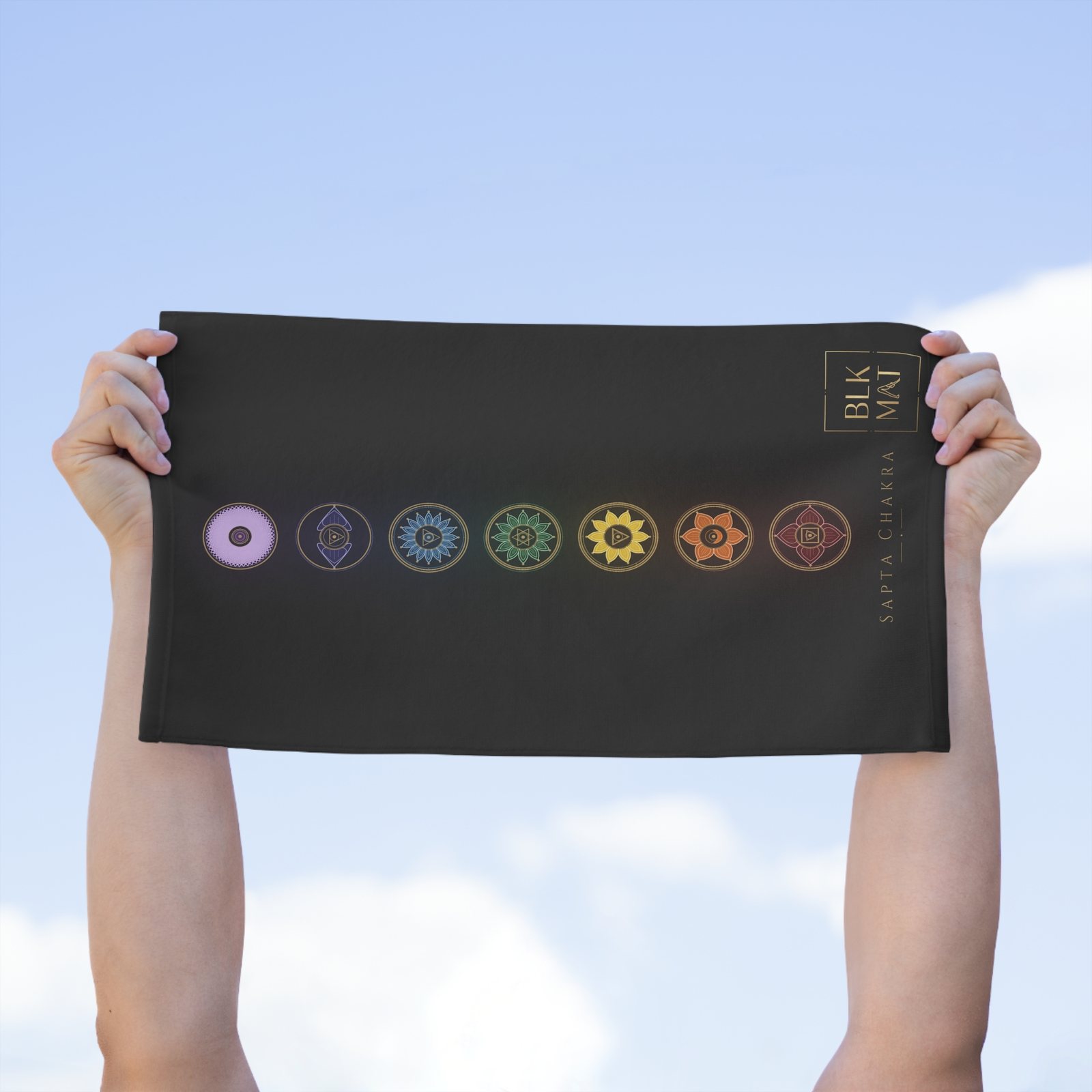 BLKMAT Sapta Chakra Gym Towel, held up