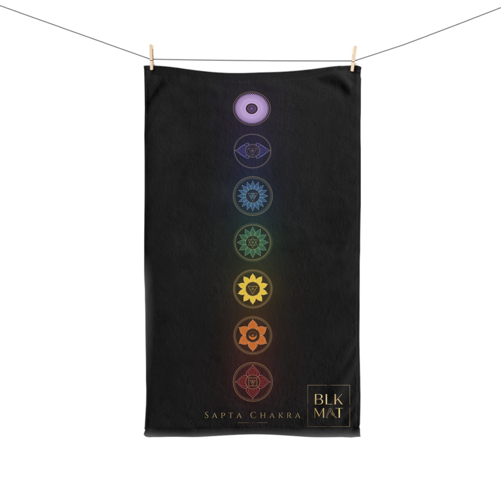 BLKMAT Sapta Chakra Hand Towel, hanging