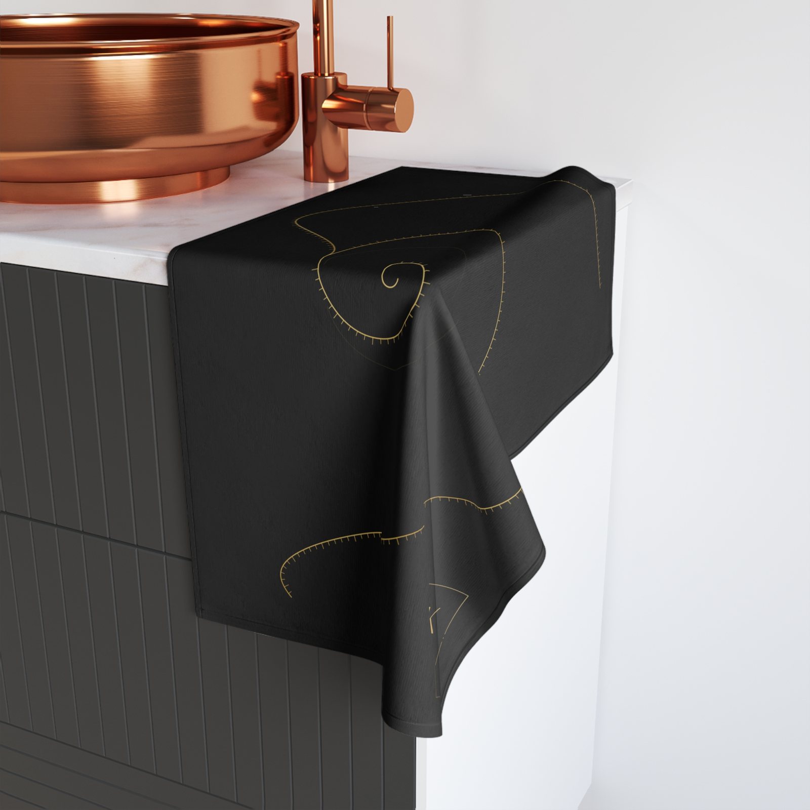 BLKMAT Golden Meridian Hand Towel, in the bathroom