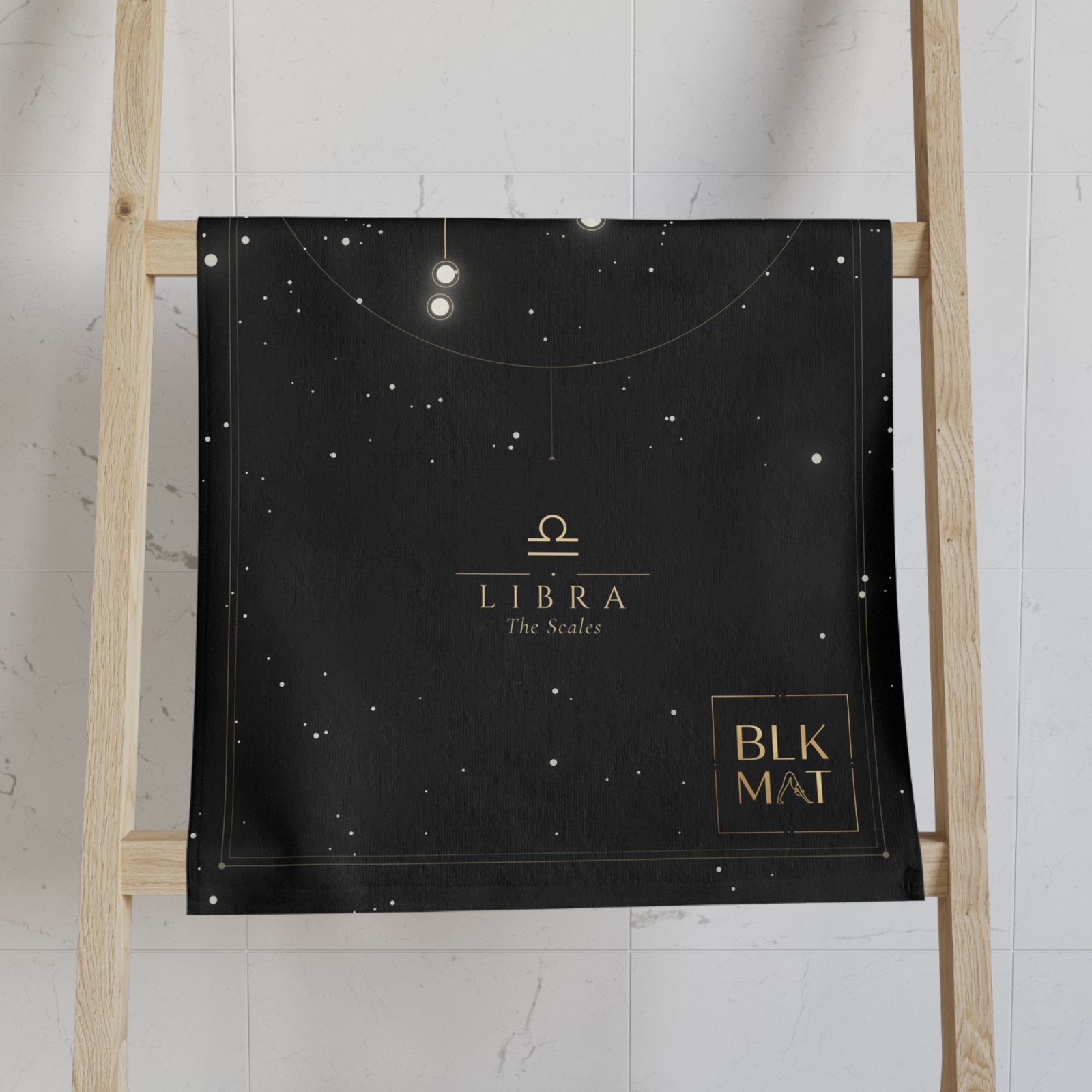 BLKMAT Libra Constellation Hand Towel, on a towel ladder